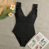 Womens Sexy Deep Swimsuit With Ruffled Edges