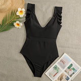 Womens Sexy Deep Swimsuit With Ruffled Edges