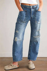Cwjp0591_Vintage Ripped Patchwork Straight Leg Denim Pants