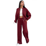 Two-Piece Set Of Zippered Cardigan And Trousers