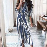 V-Neck Button-Up Long-Sleeved Shirt Dress