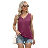 Solid V-Neck Tank Top Loose Sleeveless T-Shirt