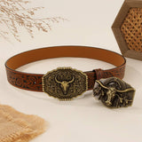 BULL HEAD ALLOY BUCKLE PU BULL HEAD EMBOSSED BELT_CWMM3944