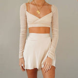 SOLID COLOR SKIRT HIGH WAIST LACE UP SHORT SKIRT_CWAB4789