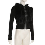 Vintage Cratered Patchwork Furry Hoodie Jacket