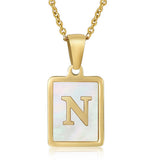 SQUARE SHELL 26 LETTER PENDANT NECKLACE_CWAJE0674