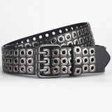 SQUARE BEAD RIVET TRIPLE ROW EYELET PUNK BELT_CWABE0584