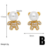 PEARL BEAR EARRINGS ZIRCON GOLD PLATED EARRINGS_CWAJE1003