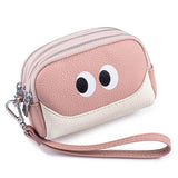 CUTE MINI LEATHER WRISTLET TRIPLE ZIPPER POUCH_CUAB00380