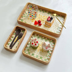 RATTAN COLORFUL SHELL FRUIT TRAY THREE PIECE SET_CWMM4393