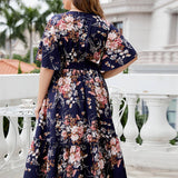 BOHO FLORAL V NECK DRESS PLUS SIZE SUMMER_CWDMD5964