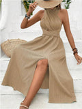 Solid Color Cross-Lace Dress With Halter Halter