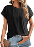 Womens Fashion Pleated Side Raglan Sleeve Tee