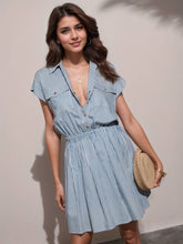 Striped Lapel Shirt, Waist-Cinching Short Dress