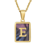 SQUARE SHELL 26 LETTER PENDANT NECKLACE_CWAJE0674