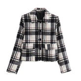 Vintage Baggy Lapel Long-Sleeved Plaid Jacket