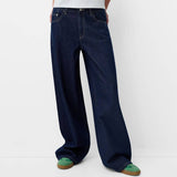 Wash Wide-Leg Mid-Waist Straight-Leg Pants