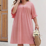 Solid Color Plussize Chiffon V Neck Casual Dress_Cwdsd3143