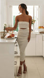 Strapless Striped Knit Slim-Fit Hip Wrap Dress