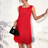 Solid-Color Round-Neck Vest Floral A-Line Dress