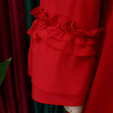 LOOSE CASUAL PLUS SIZE LOTUS LEAF SLEEVE TIE DRESS_CWDSD6063