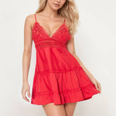 Solid Color Lace Slim French Dress With Suspenders