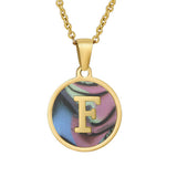 CIRCULAR SHELL ENGLISH LETTER PENDANT NECKLACE_CWAJE0675