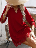 Solid Color V-Neck Burn Half Sleeve A-Line Dress