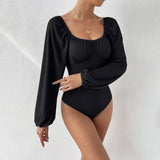 Square Neck Long Sleeve Puffed Sleeve Jumpsuit