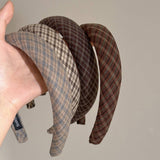 Plaid Sponge Headband Retro College Style_Cwaha07966
