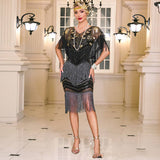 Vintage Sequin Fringe Cape Party Dress Shawl_Cwmm8959