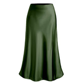 SATIN SKIRT HIGH WAIST ELASTIC SLANTED LONG SKIRT_CWBSS0387