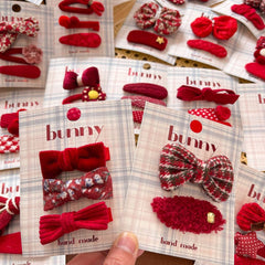 Red Bow Fabric Hair Clip Set For Kids_Cwaha08386