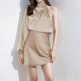 Stylish One-Shoulder Round Neck Hip Wrap Dress