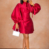 FASHIONABLE DRESS WITH PUFF SLEEVES AND WAIST_CWDSD6141