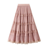 Wave Pleated Mesh Splicing Lace Skirt Cake Skirt_Cwbms0297