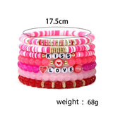 SWEET AND CUTE PINK HEART CLAY BRACELET SET_CWMM3518