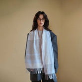 BLUE CHECK WOOL SCARF WINTER WARMTH UNISEX SHAWL_CWASC2308