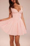 V-Neck Sexy Plaid Waist-Cinching Slim Sweet Dress