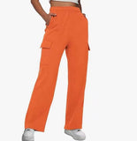 Solid Color High-Waisted Straight Leg Cargo Pants