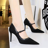 RETRO BLACK SUEDE SHALLOW POINTED TOE HIGH HEELS_CWSHH0111