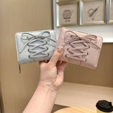 Solid Color Bow Pu Zipper Wallet, Large Capacity_Cwab06247
