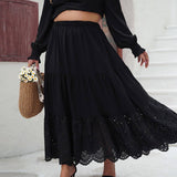 Solid Color Fashion Plus-Size Hollow Out Skirt
