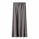 SATIN LONG SKIRT HIGH WAIST DRAWSTRING SKIRT_CWAB4792