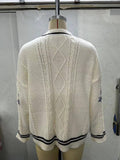 V-Neck Embroidered Single-Breasted Cardigan