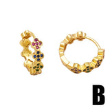 COLORED ZIRCON GOLD PLATED FLOWER EARRINGS_CWAJE0982