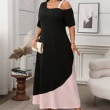 ELEGANT COLORBLOCK SPAGHETTI STRAP DRESS_CWDSD8483