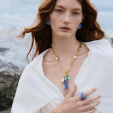 Vintage Blue Fish Stud Earrings Gold Plated