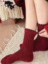 Warm Red Wool Thick Crew Socks For Women_Cwms03294