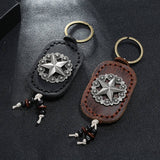 Vintage Five-Pointed Star Leather Car Keychain_Cwmm5024